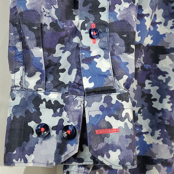 Jared Lang Men's/Unisex Blue Camo Button-Up Long Sleeve Dress Shirt - Size S/2 - Picture 6 of 12